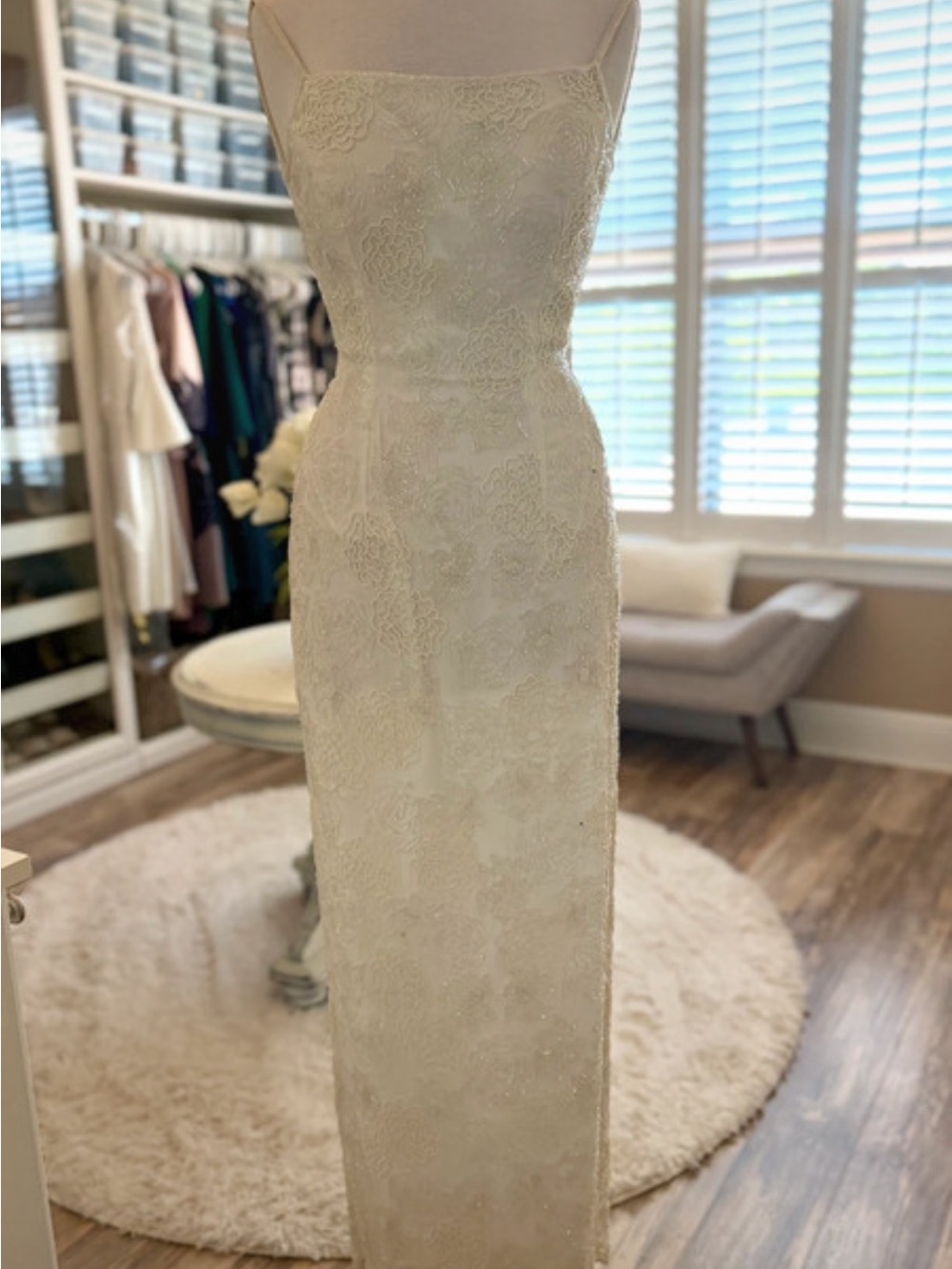 Rare Cache Ivory Lace Maxi Dress with Spaghetti Straps